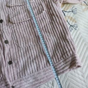 Korean Pink Corduroy Button-Down Jacket