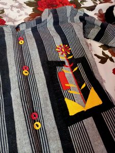 Black Kurti With Beautiful Pattern On Sleeves