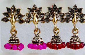 6 Piece Oxidised Gold Jhumka Jhumki Pearl Earrings