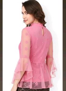 Pink Sheer Bell Sleeve Top