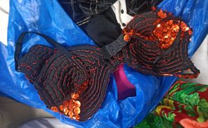 Sequin Designer Top Bra Hot Party Orange