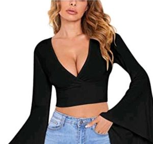 Zara Bell Sleeve Black Crop Top