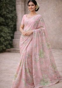 Pink Floral Georgette Saree –Lightweight & Elegant