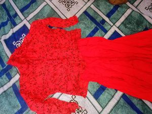 New Stylish White Top &amp; Red Flared Skirt