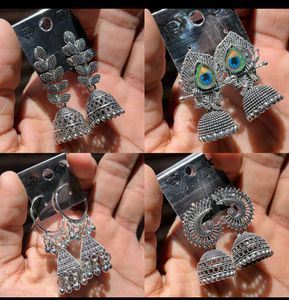 Boho Silver Jhumka Earring Set