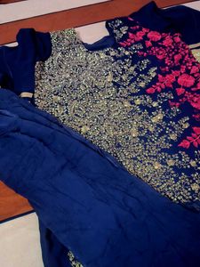 Navy Blue &amp; Pink Embroidered Kurta