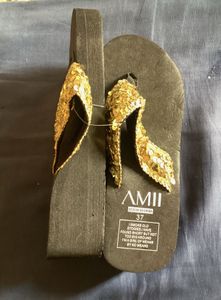 Gold Sequin Flip Flops - Size 37