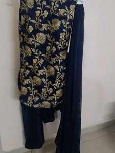 Elegant Navy Blue Kurta Set,patiala and dupat