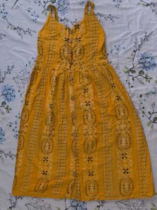 Yellow Printed Midi Button-Down Dress For Summer