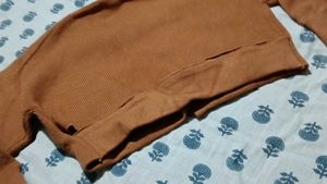 Brown Cardigan Attached White Sleeves