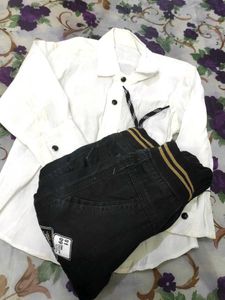 Boys Black Denim Cargo Pants Shirt