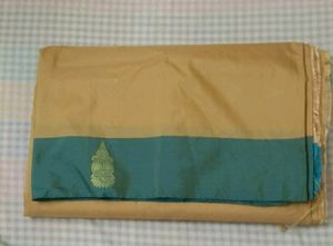 Silk Saree With Blouse , Colour -  Cream & Green Border