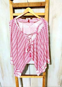 Pink Printed Cotton Shrug Size-42