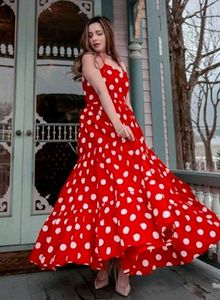 Red Polka Dot Fit &amp; Flare Midi Dress, Retro Style❤