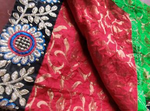 Full Body Work Red And Green Saree