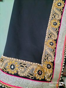Partywear Black Saree With Heavy Border