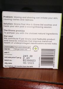 Sirona , Aloevera Post Wax And Shave Gel , Dermatologically Tested