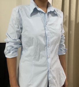 Body Hugging Light Blue Button Down Shirt