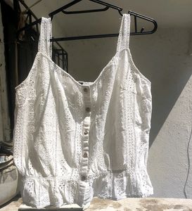 White Eyelet Top &amp; Pleated Tweed Skirt