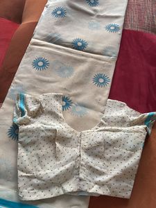 Cream Blue Mukesh Work Saree