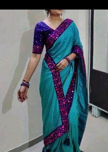 Blue &amp; Turquoise Saree with Embroidery