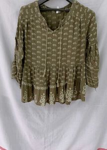 Olive Green Peasant Top