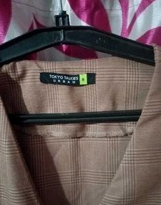 Tan Plaid Cropped Blazer