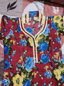 Women Cotton Floral Printed A-line Kurta