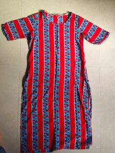 Red &amp; Blue Floral Print Kurta