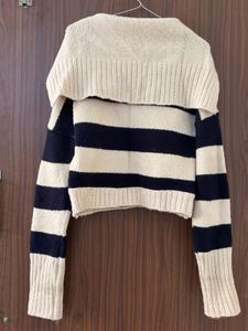 Striped Beige &amp; Dark Blue Knit Sweater
