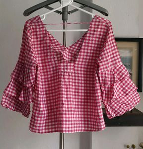 Gingham Ruffle Sleeve Top
