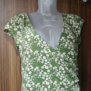 Green Floral Print Wrap Dress