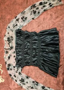 Black Floral Mesh Sleeve Top