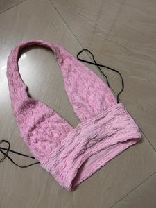 h&m pink halter neck crop top