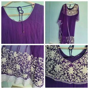 women purple anarkali with dupatta