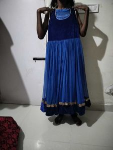 Blue &amp; Gold Embroidered Anarkali