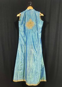Dark Cyan Embroidered Front Open Kurti, Skirt &amp; Du