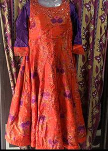 Orange Floral Anarkali Kurta