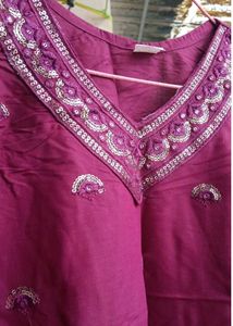 Maroon Embroidered Kurti With Pant.