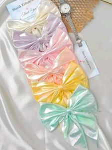 Korean Shiny Bow Hair Clips Pack 4 Multicolour