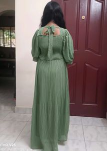 Green Maxi Dress with Puff Sleeves