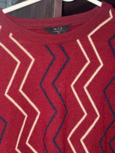 Burgundy Patterned Knit Sweater