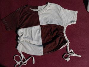 &#34;White &amp; Brown Wool Crop Top&#34;