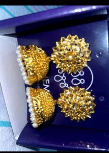 Gold Jhumka Earrings with pearl Detail