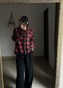 KAREN SCOTT RED CHECKED CARDIGAN