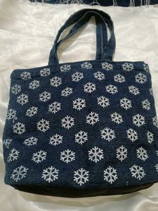 Denim Tote Bag with Snowflakes
