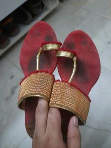 Red &amp; Gold Ethnic Wedge Heels