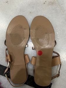 Tan And Gold Criss Cross Flat Sandal Brand New