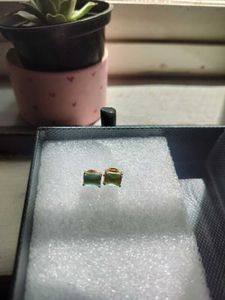 Green Flourite Gem Stone Stud Earrings