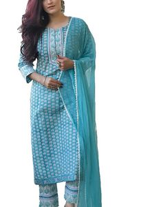 GoSriKi Women&#39;s Cotton Blend Printed Straight Kurt